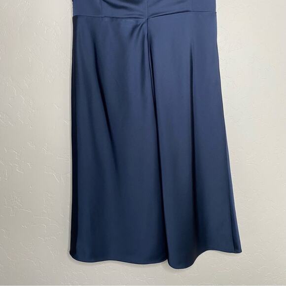 J. Crew Navy Blue Satin Surplice A-Line Midi Dress 6 - Picture 8 of 10